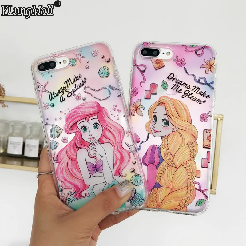 Чехол для iPhone X Xs Max Xr Русалка Ариэль запутанный Рапунцель прозрачный протектор