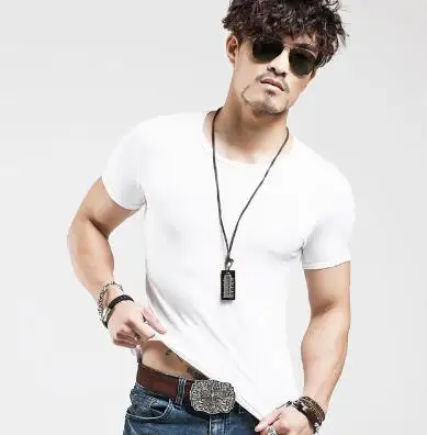 Лайкра хлопок мужская с коротким рукавом Круглая горловина футболка 2019 осенние