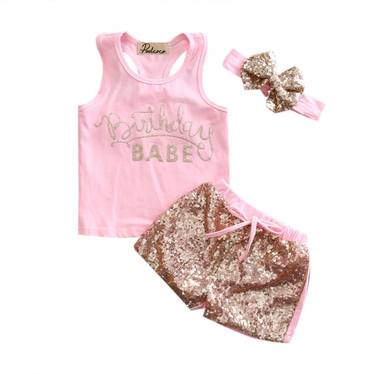 

Hi Hi Baby Store Newborn Cute Baby Girls Cotton Sleeveless T-Shirt + Sequin Pants 2Pcs Outfits