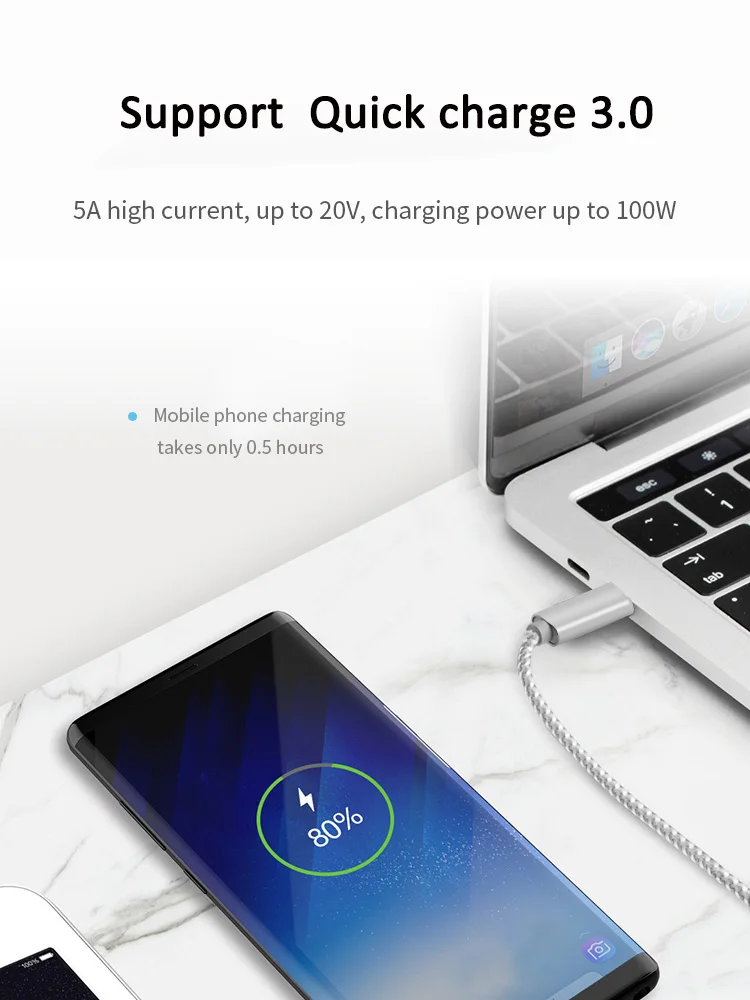 PD 100W Fast Charging Cable 5A USB C Type to Date for Macbook Pro Samsung S9 S10 Huawei MateBook P30 P20 | Мобильные телефоны и