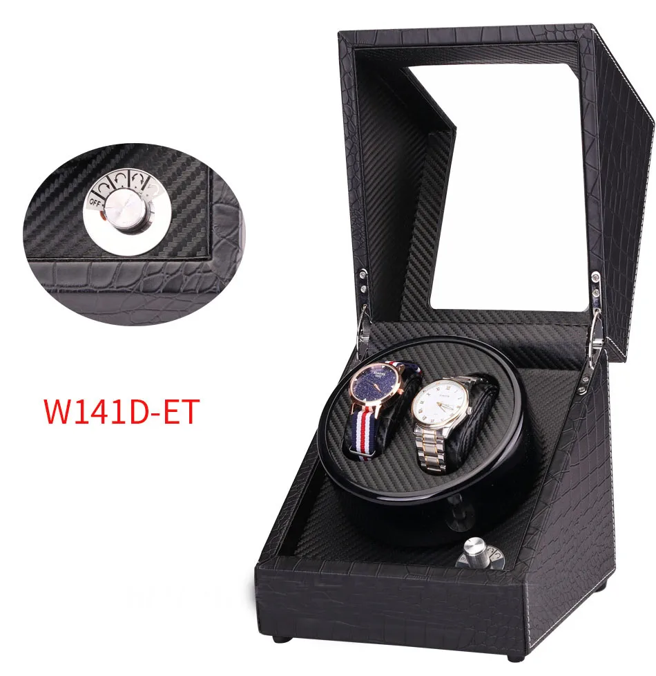 LISM Wooden Auto Watch Winder Irregular Shape Transparent Cover Wristwatch Box with EU/US Plug Luxury 2 Box Automatic Watch