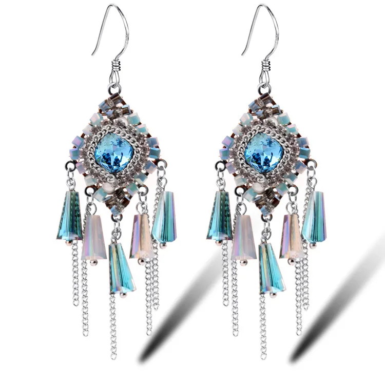 New crystal retro national handmade jewelry best selling long earrings fashion temperament accessories | Украшения и аксессуары