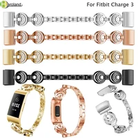 new watchstrap genuine luxury for fitbit charge 3 wristbands replace steel smart watch band bracelet crystal metal for charge 3