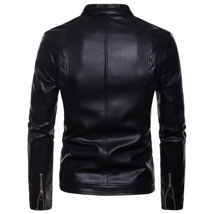 Куртка мужская кожаная с воротником стойкой свободная Байкерская короткая