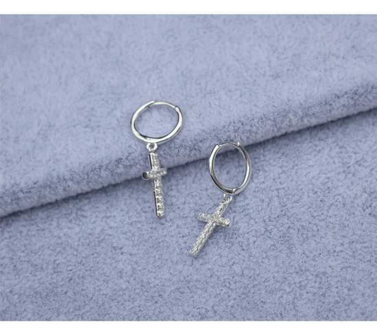 1 pair silver 9 mm Новые серьги из стерлингового серебра 925 пробы, модные циркониевые крест, Короткая подвеска, серьги-капельки, ушные кости, дикие простые трендовые женские ювелирные изделия для ушей - Окраска металла: 1 pair silver 9 mm