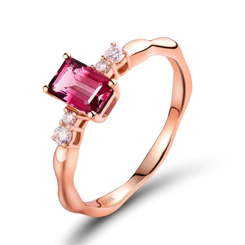 

LOVERJEWELRY Anniversary Rings Solid 18Kt Rose Gold Natural Diamond Pink Tourmaline Ring For Women Fine Jewelry Gift