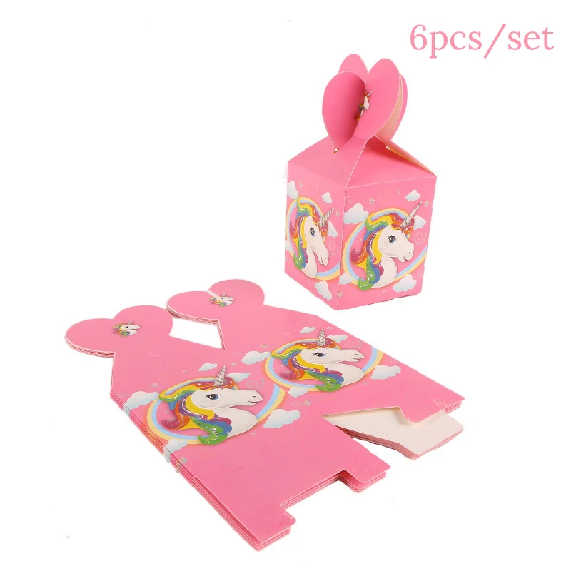 6pcs Candy Box Вечерние одноразовые столовые приборы с единорогом для украшения вечеринки на день рождения Детские вечерние принадлежности с единорогом - Цвет: 6pcs Candy Box