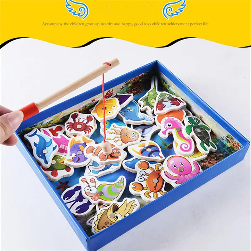 32 шт. детская деревянная Магнитная рыболовная игрушка морская биология картинка