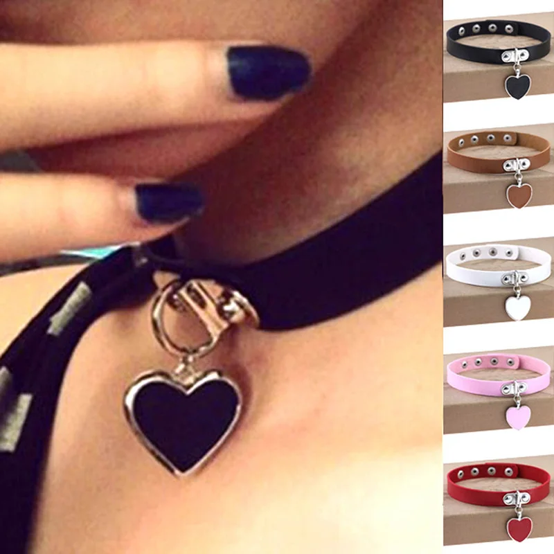 

Hot Anime rock Harajuku punk gothic heart pendant necklace statement leather necklace leather collar choker necklace bracelet