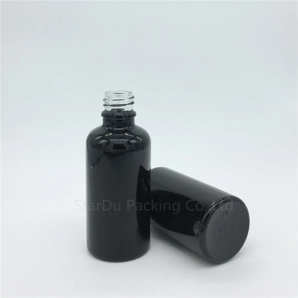 

Free shipping 10pcs/lot 50ml empty black glass essential oil bottle with gold aluminum ring dropper, 50CC glass perfume bottle