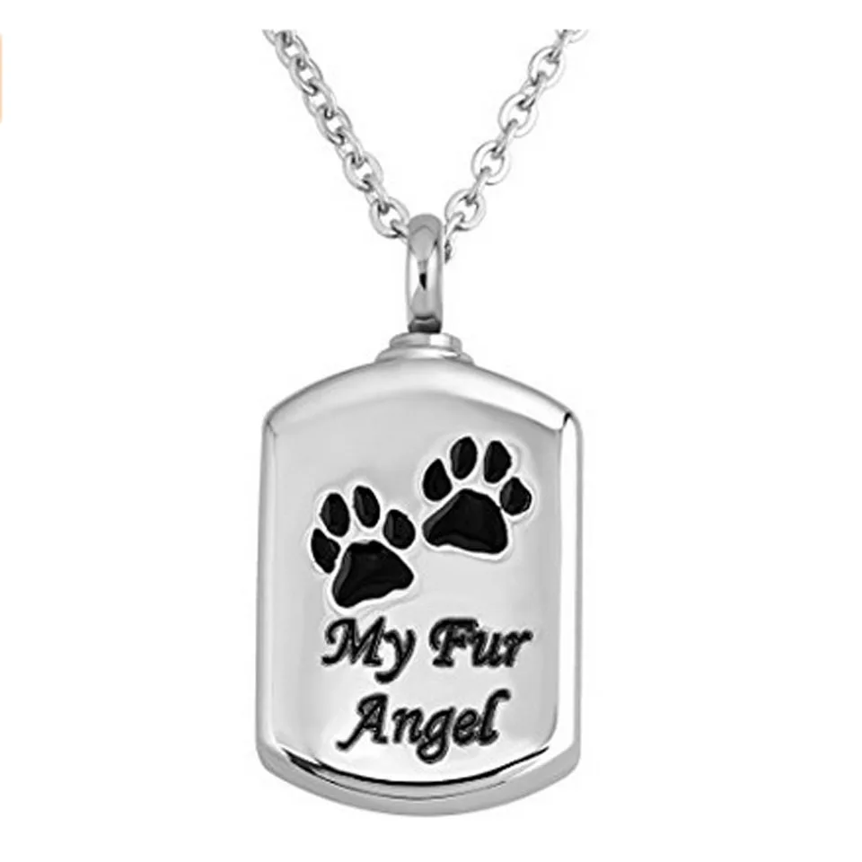 

Pet Paw Print 'My Fur Angel' Stainless Steel Square Urn Pendant Memorial Ash Keepsake Cremation Jewelry