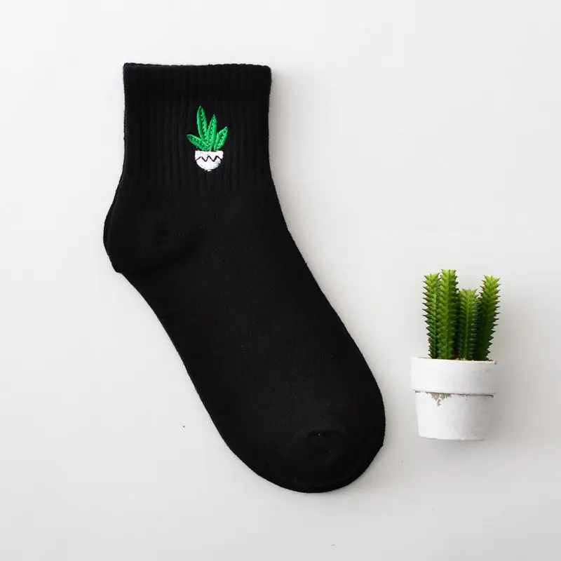 B-Grass Летние женские короткие носки, хлопковые милые носки с вышивкой, забавные женские носки harajuku, женские носки, calcetines mujer - Цвет: B-Grass