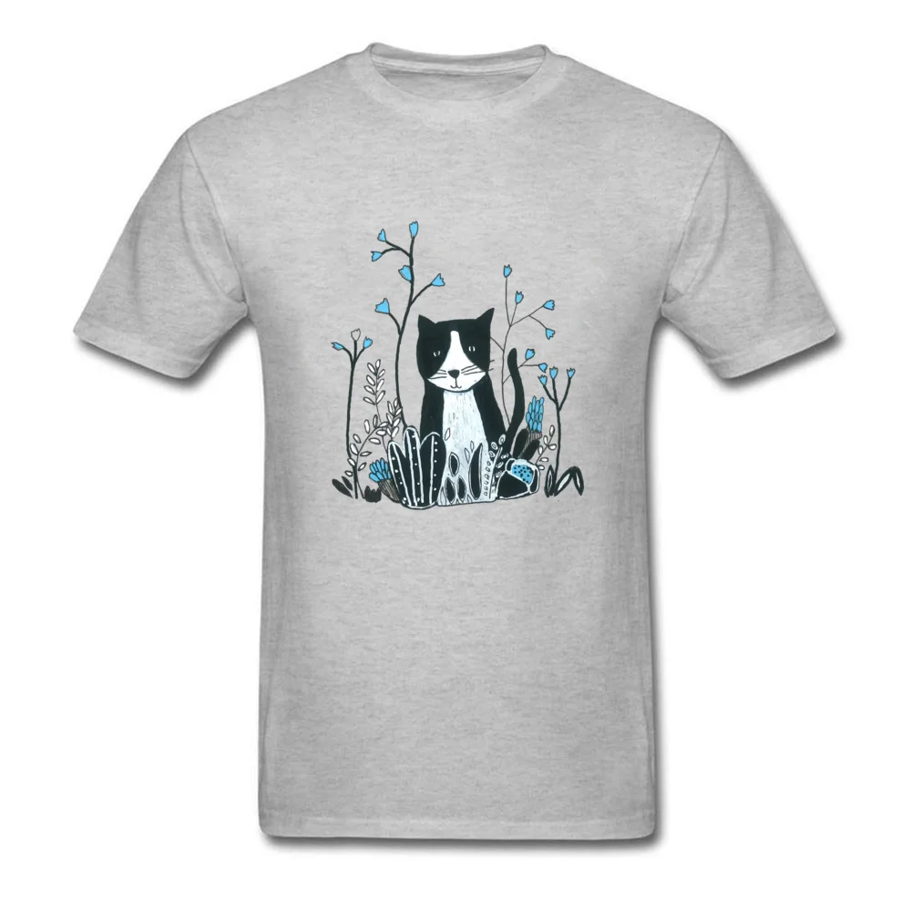 Футболка с цветком и котом Мужская футболка Топы Camisa футболки высокого качества