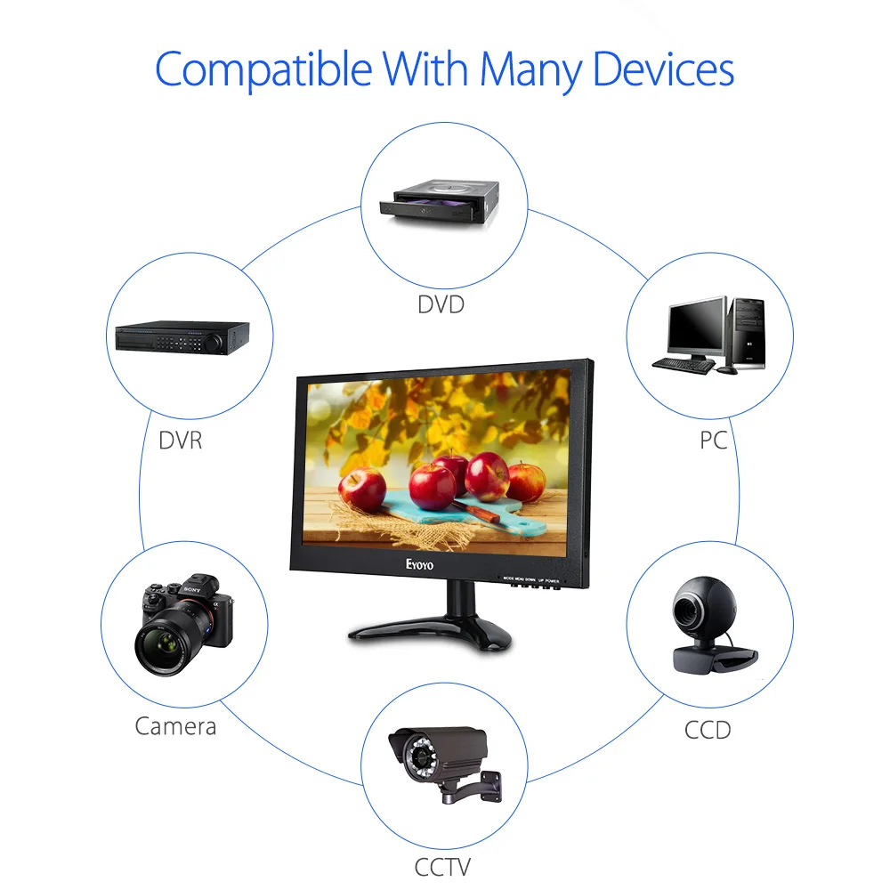 EYOYO 1" TFT-IPS монитор 1920x1080 BNC VGA AV USB HD видео вход с пультом дистанционного управления 400cd/m2 для ПК CCTV DVR камера безопасности