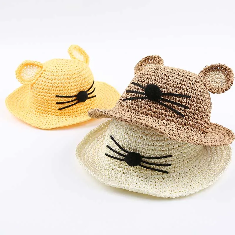 Детская соломенная шляпа с милым рисунком Летняя для маленьких девочек детская