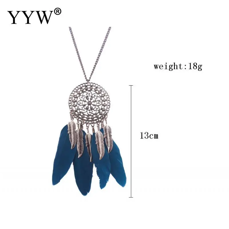 

Bohemian Jewelry Sweater Chain Necklace Feather Tassel Pendant Necklace Feather Antique Imitation Color Plated Imitation Old