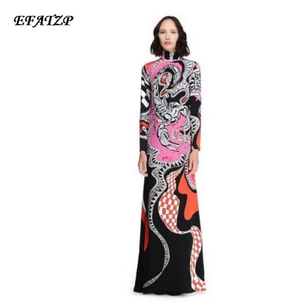 Женское длинное платье из джерси и спандекса облегающее с винтажным принтом в