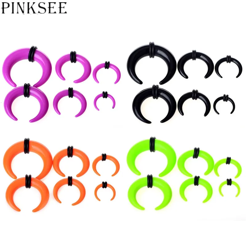 

PINKSEE 12Pcs Acrylic Gauge Taper Horn Fake Ear Expansion Stretcher Tunnel Plug Solide Color Ear Piercing Jewelry