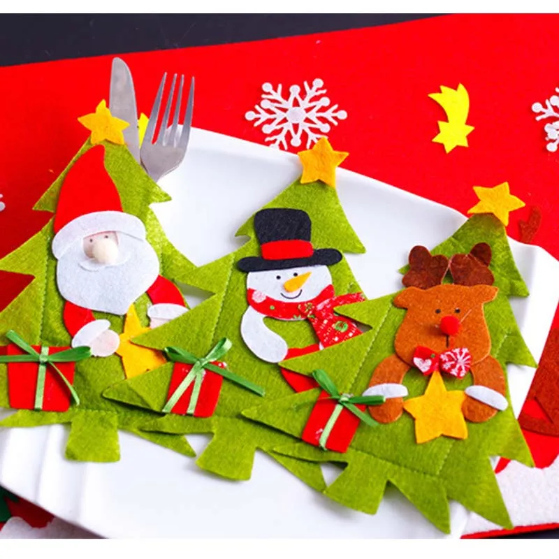 

3 Styles Christmas Decorations Silverware Holders Santa Clause Snowman Elk Fork Knife Pockets Dinner Table Decor Home Decoration