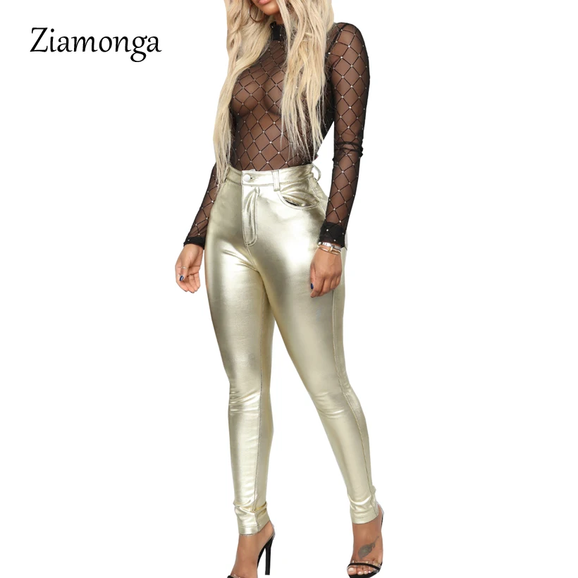 Ziamonga Облегающий комбинезон сексуальное тело Feminino Black Mesh Украшенные