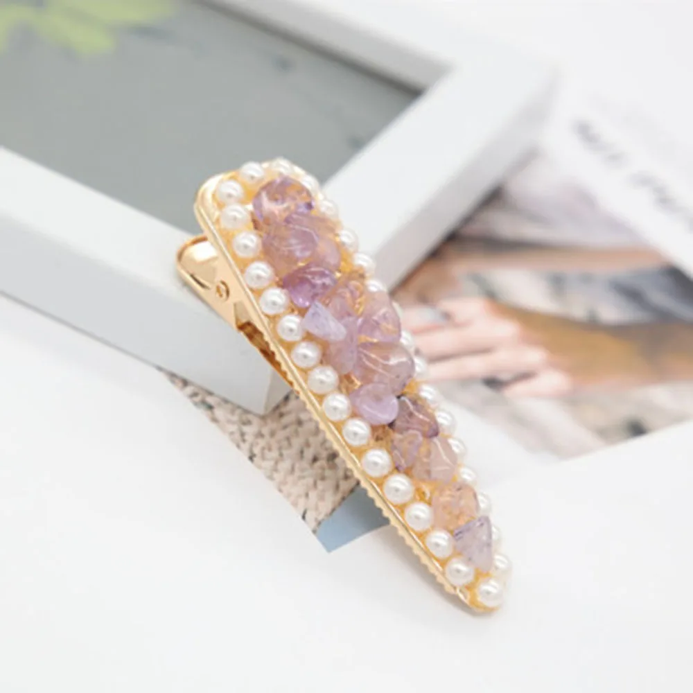 New Summer Fresh Green Purple Orange Colorful Stones Pearls Hair Clip For Women Korean Barrettes Accessories Pearl Hairpins | Красота и