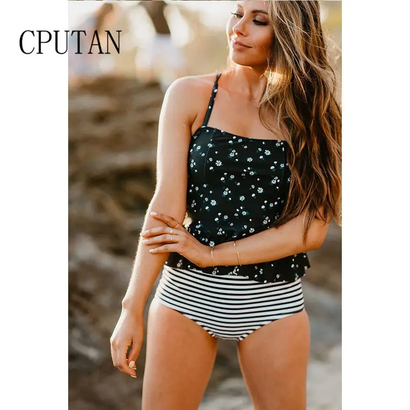 2019 High Waist Bikini Swimwear Women Plus Size Swimsuit Push Up Bathing Suit Print Tankini Ruffle Swim maillot de bain femme XL | Спорт и