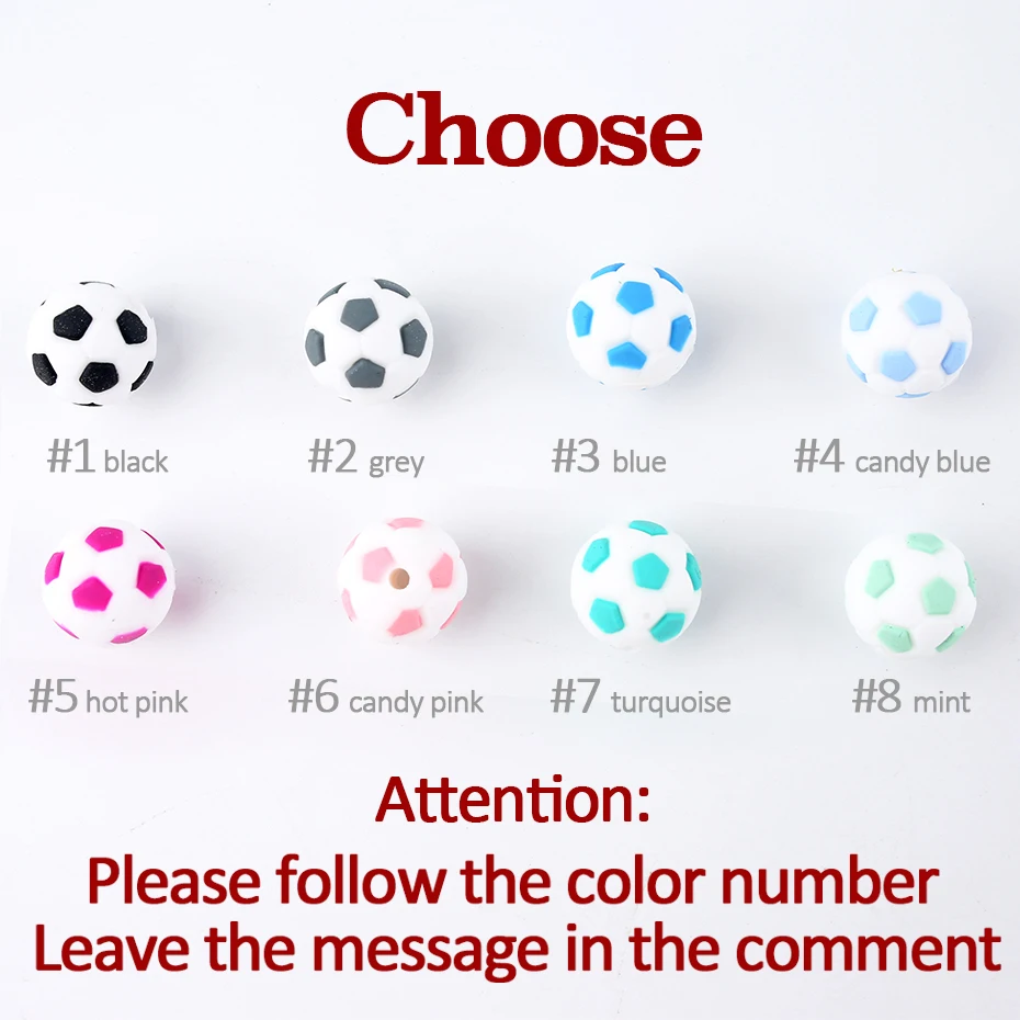 Bite Bites 5PC Cute Football Shaped Silicone Beads 15mm DIY Jewelry Accessories Necklace Made Soccer Food Grade Baby Teether