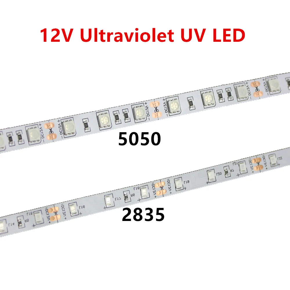 

UV led strip 395-405nm Ultraviolet 2835/3528 5050 SMD 60led/m Flexible Ribbon String tape lamp 12V for DJ Fluorescence party