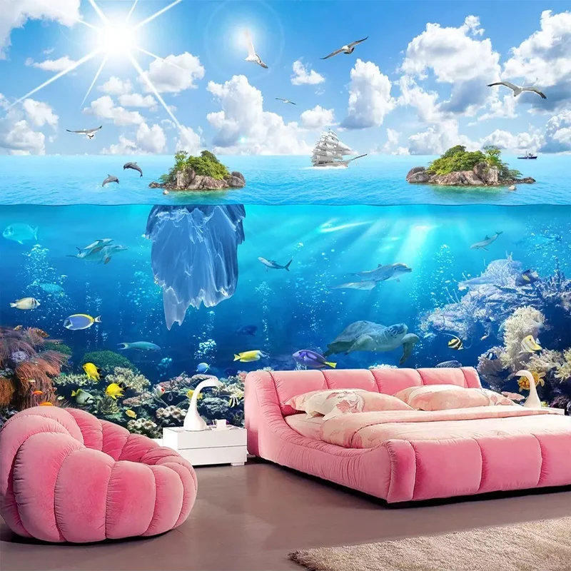 Пользовательские 3D фото стена Бумага подводный мир River Island пейзаж росписи