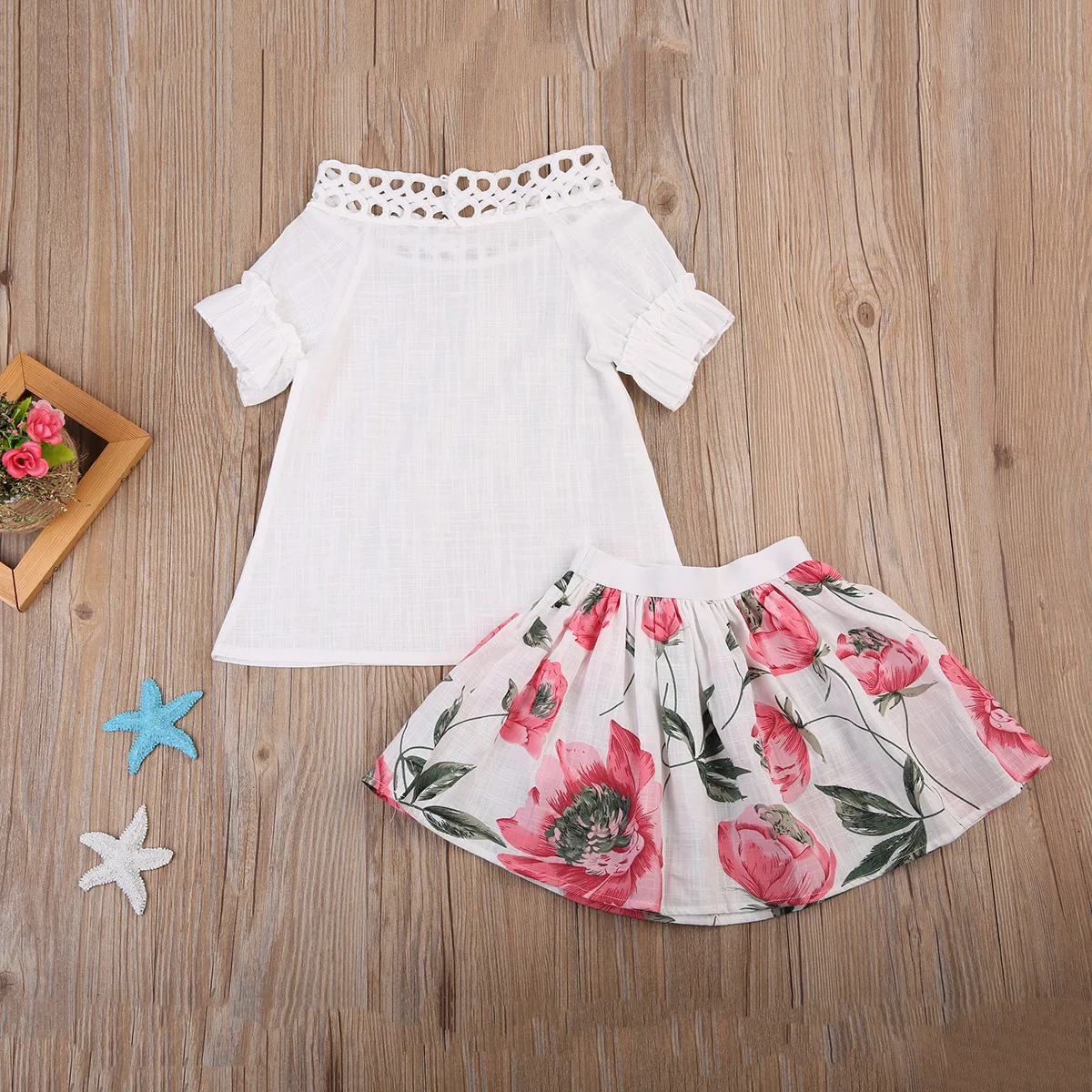 2 шт./комплект кружевная футболка и юбка с цветочным принтом|2pcs set|summer outfitset clothes |