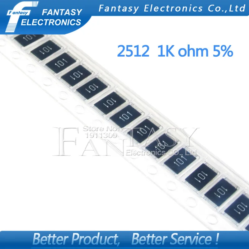 50 шт. 2512 SMD резистор 5% 1K Ом 1 Вт 102|1k ohm|smd resistor2512 smd resistor |