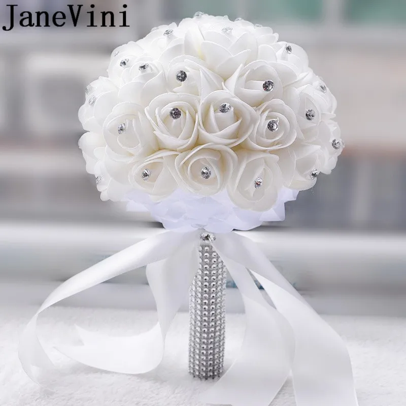 Белая брошь в виде цветка невесты с кристаллами из пенопласта|Свадебные букеты| |