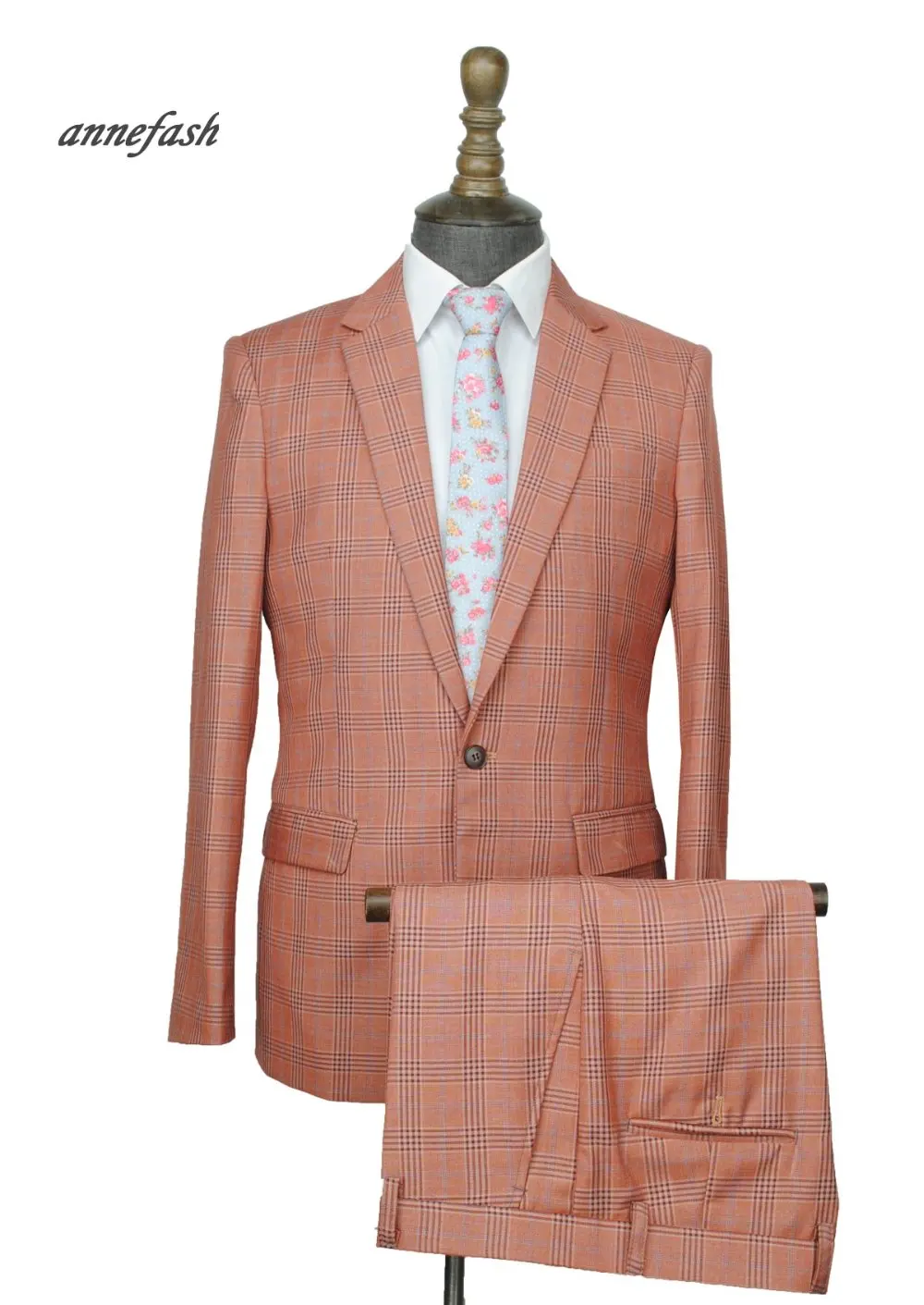 Мужской Клетчатый костюм на каждый день в оранжевой клетке под заказ новое