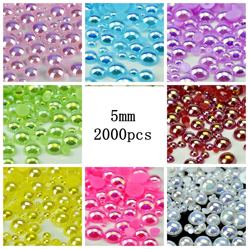 

New Design Free Shipping Size 5mm AB Color 2000Pcs/lot Imitation Pearls Half Round Flatback Beads DIY Decoration