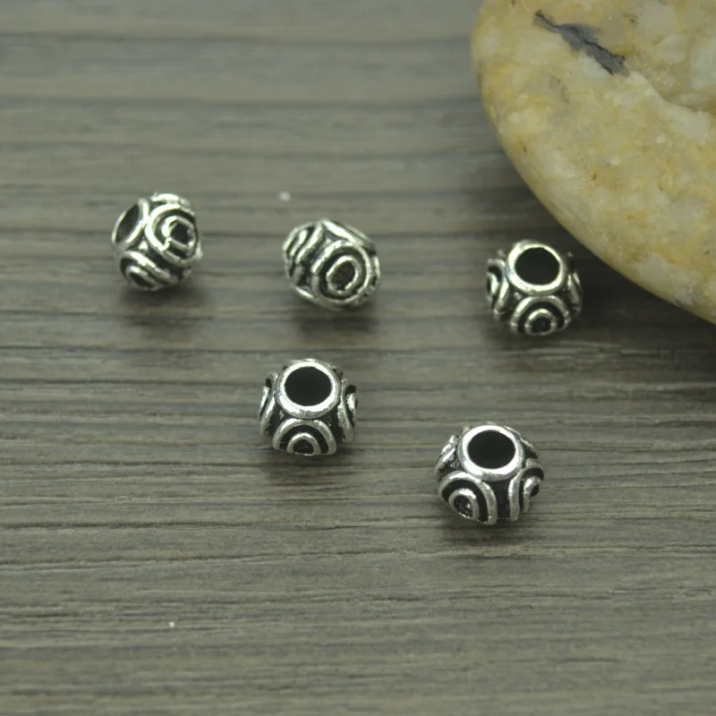 30 шт. античный тибетский серебристый круглый металлические бусины с большими