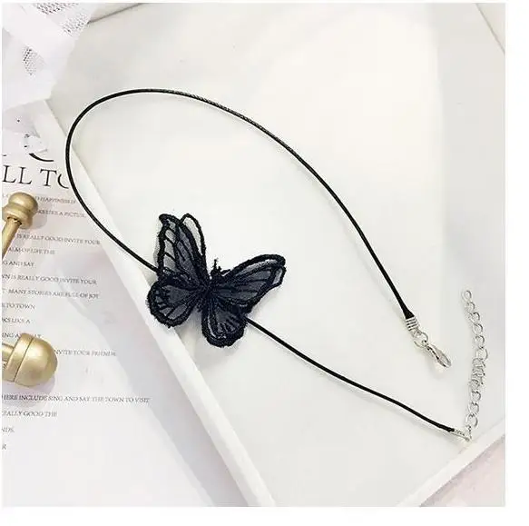 black Корейская мода ретро стерео кружева бабочка короткая ключица ожерелье женский подарок на день рождения ювелирные изделия оптом ожерелье женское чокер - Окраска металла: black
