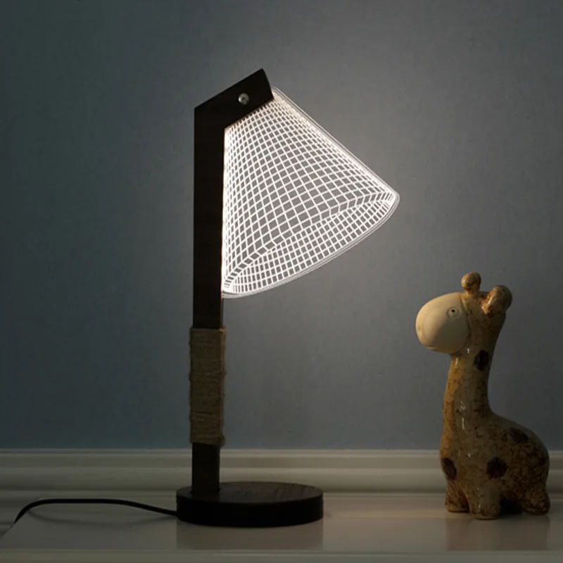 Твердая древесина основание LED 3D прикроватная лампа атмосфера мультфильм сова