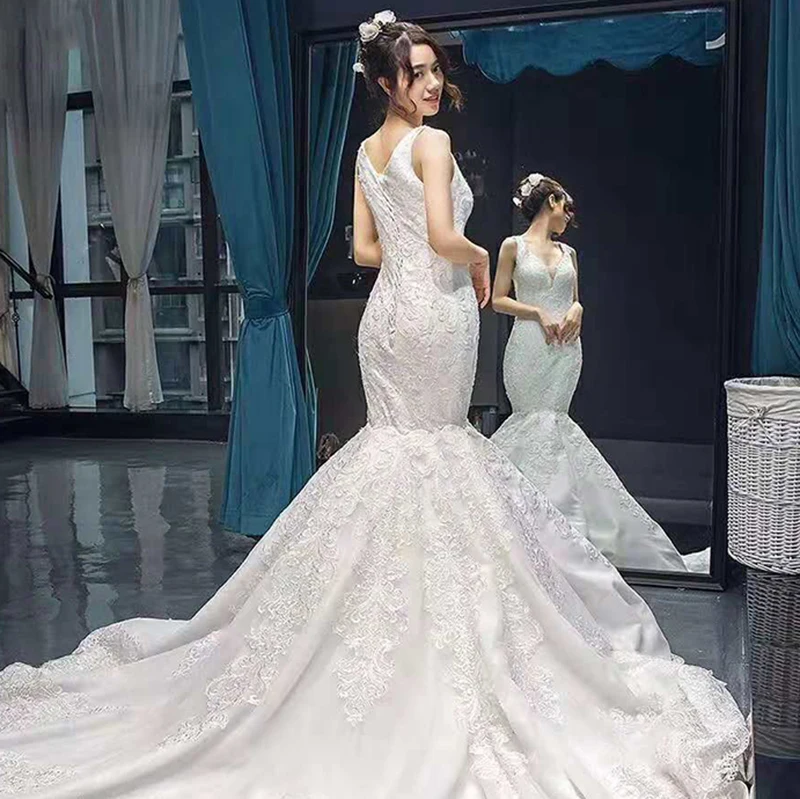 J66685 janceber свадебное платье Русалка voltes v-образный вырез органза с цветочным