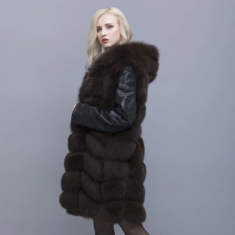 QIUSIDUN Genuine Pure Natural Long Sleeved Round Fox Fur Coat Winter Long Detachable Fashion Coat Women's Clothing Large Size