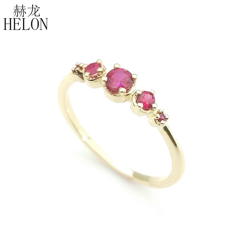 HELON Solid 14K(AU585) Желтое золото Сертифицированный круглый безупречный 0.23ct с натуральным красным Рубином обручальное кольцо женские модные ювелирные изделия
