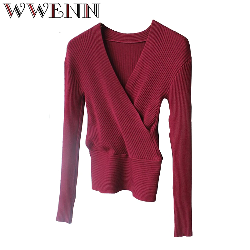 Свитер Женский вязаный с V-образным вырезом и длинным рукавом | Женская одежда