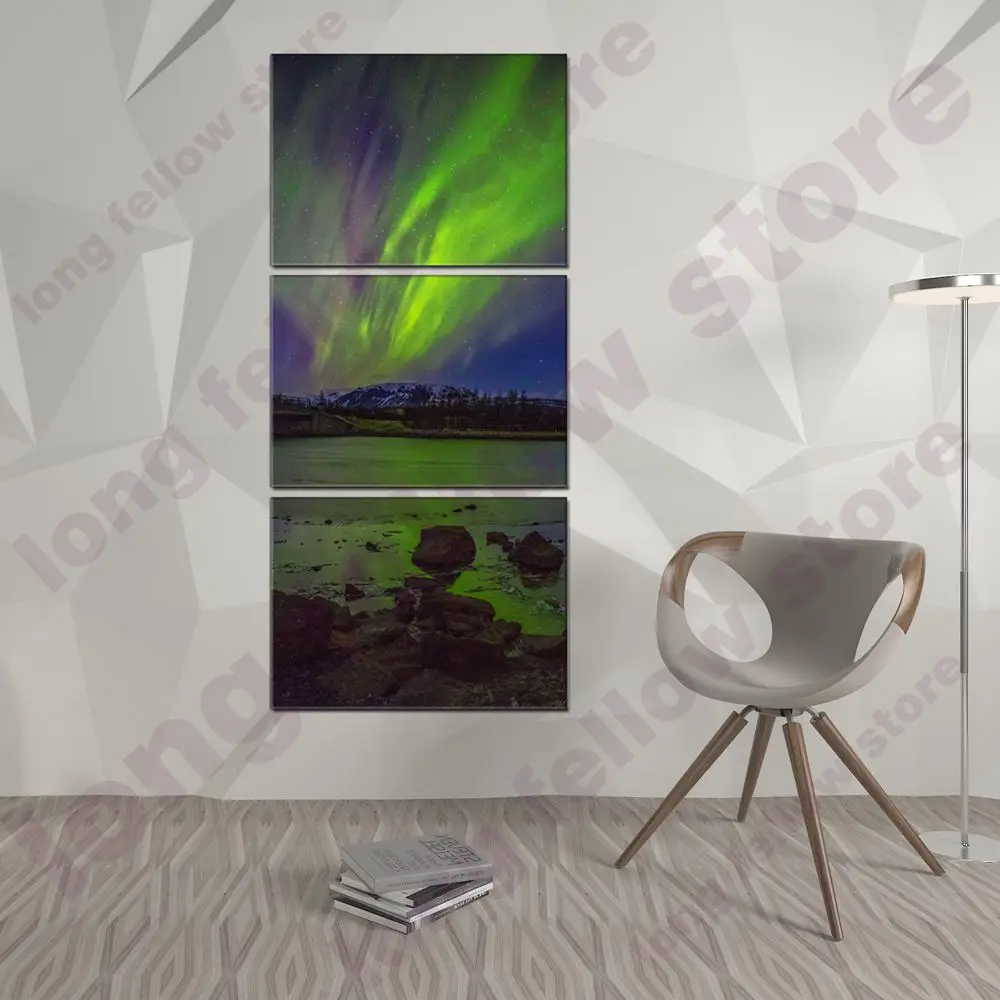 3 Панели Aurora Borealis Плакаты и принты произведения искусства стены для Гостиная