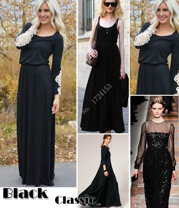 Fashion Summer Ladies Casual Round Neck Long-Sleeved Dresses Women Black Long Dress | Женская одежда