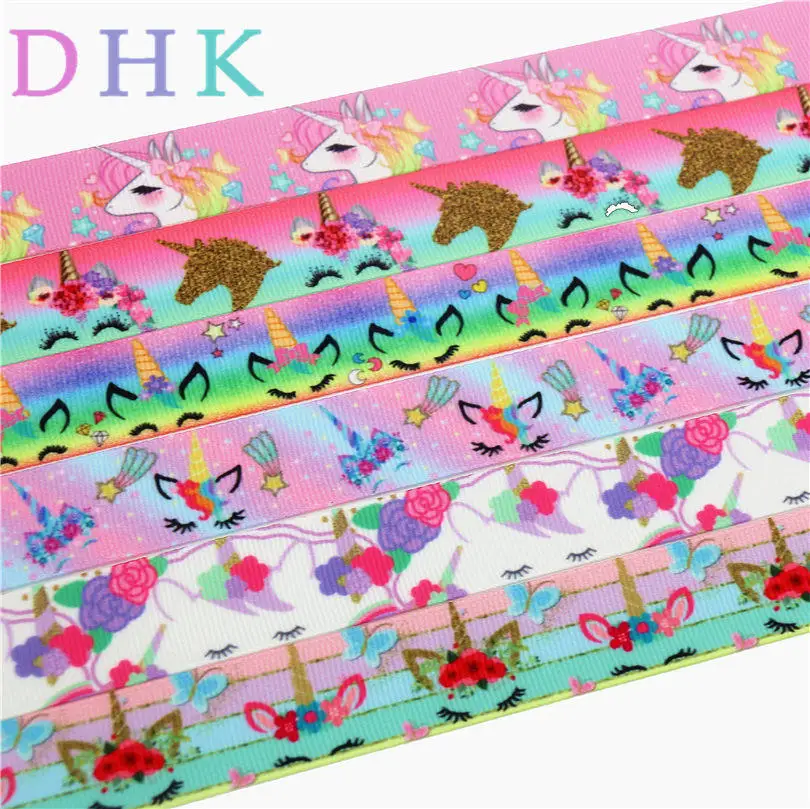 Бесплатная доставка корсажная лента DHK 7/8 дюйма с принтом в виде единорога