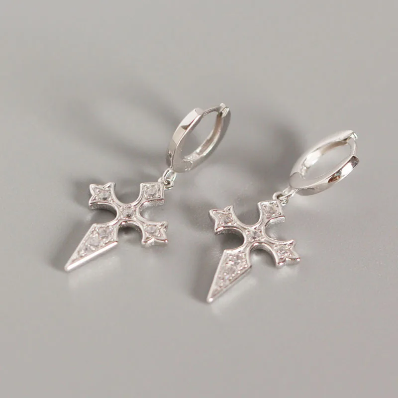 1 pair silver 6.5 mm Новинка, серьги из стерлингового серебра 925 пробы, персонализированные циркониевые кресты, Короткая подвеска, ушное кольцо, ушные кости, трендовые милые ювелирные изделия для девушек и женщин - Metal Color: 1 pair silver 6.5 mm