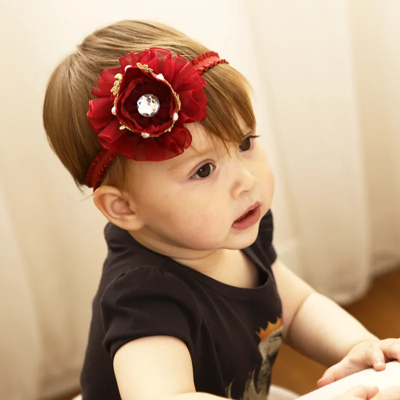2017 платье принцессы для маленьких девочек винно-красный цветок повязка на голову