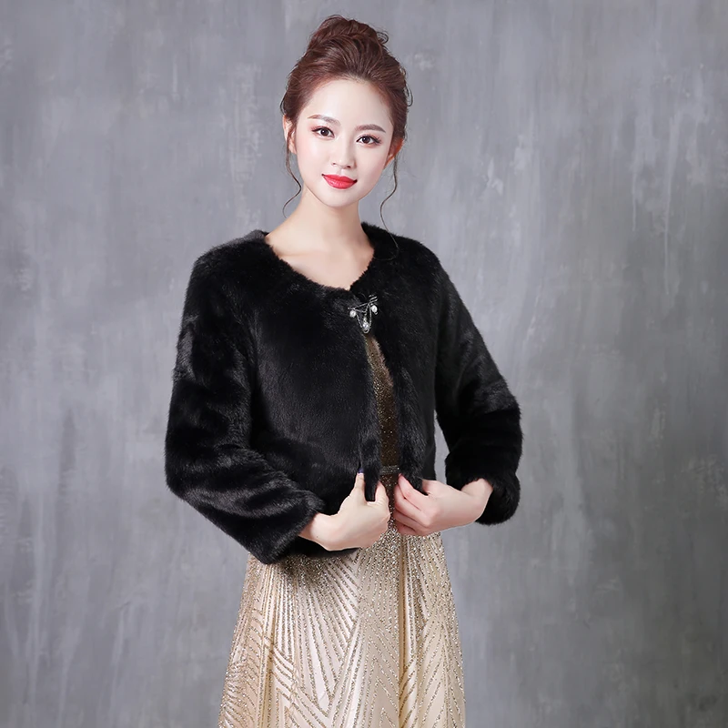 2019 Women Black Bridal Wraps Shawls Long Sleeve Wedding Bolero Warm Faux Fur Winter Accessories | Свадьбы и торжества