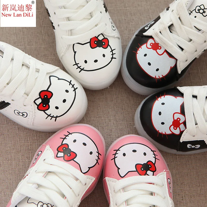 Классическая новая детская обувь; новая весенняя обувь с подсветкой «hello kitty»; Милая обувь принцессы для девочек; светильник; европейские размеры 21-30