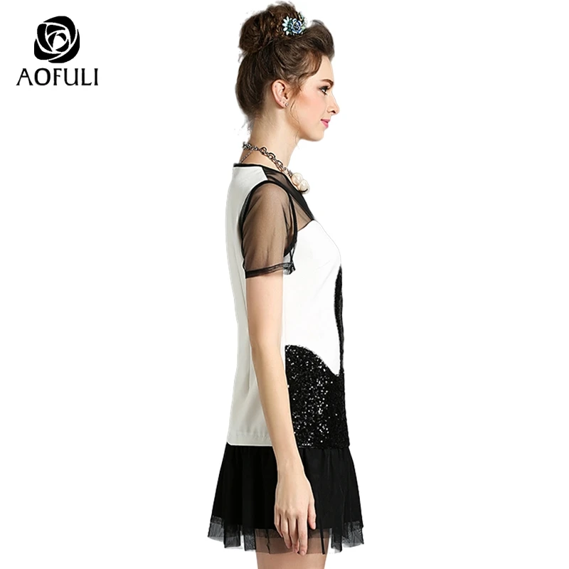 AOFULI 3XL 5XL расшитые блестками с узором в виде лебедя и черного цвета для маленьких девочек сарафан вечерние