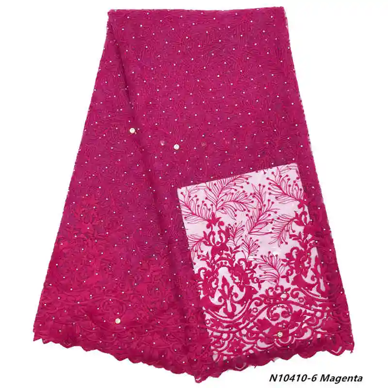 N10410-6 Magenta Mr. Z вышитая французская Сетка кружевная ткань последняя нигерийская кружевная ткань высокого качества Свадебная африканская Кружевная Ткань 5 ярдов - Цвет: N10410-6 Magenta